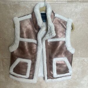 French Connection Metallic Vest with Faux Fur Trim